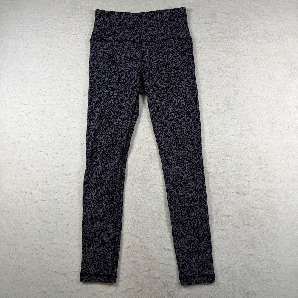 Athleta Elation Rib Tight Leggings Black‎ Purple Textured Print Small S 2002